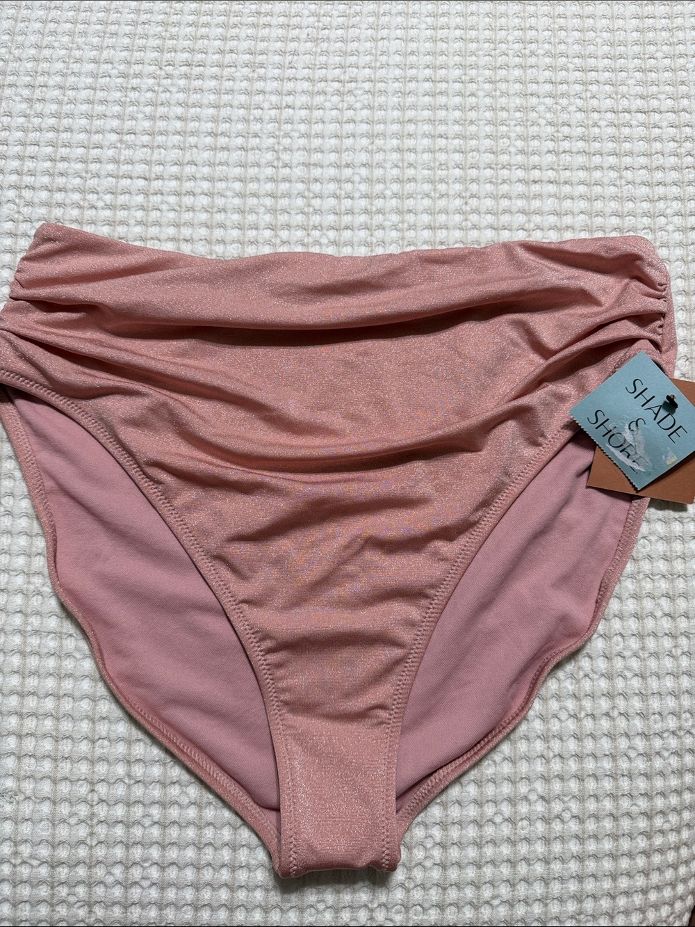 Shade & Shore Rose Gold Shimmer High-Waist Bikini Bottom